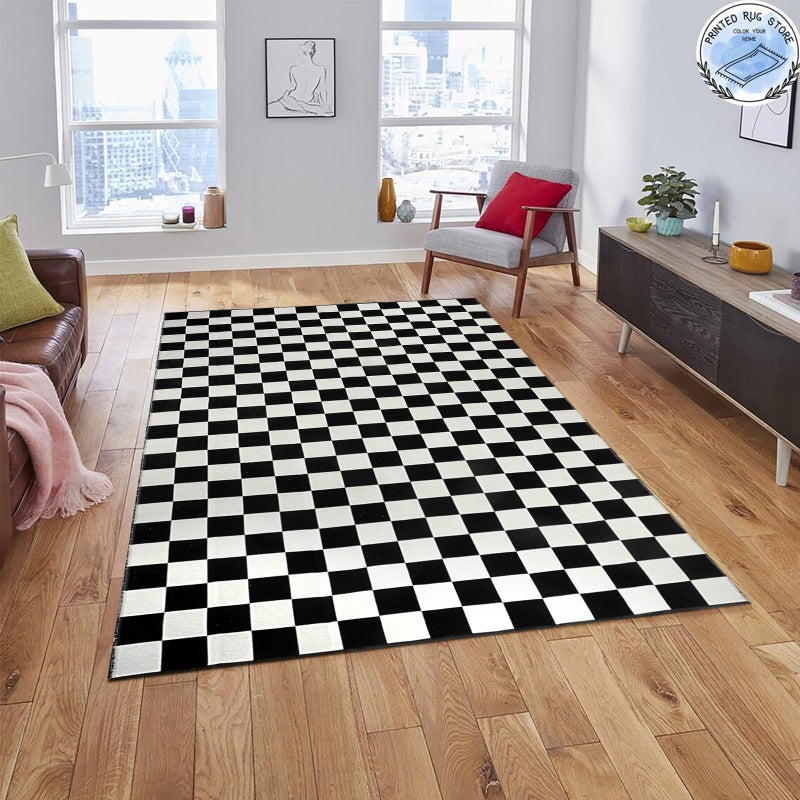 Seavish Checkered Rug, 5x8 Ft Black and White Rug, Retro Moroccan Checkerboard Rugs, Lightweight Outdoor Washable Area Rug, Rustic Floor Carpet Decor for Living Room Bedroom Dining Room Patio - Image 3